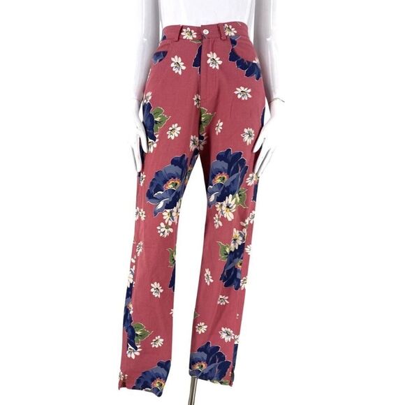90s Ralph Lauren floral pants 6, vintage 1990s retro bark cloth jeans - Picture 2 of 10